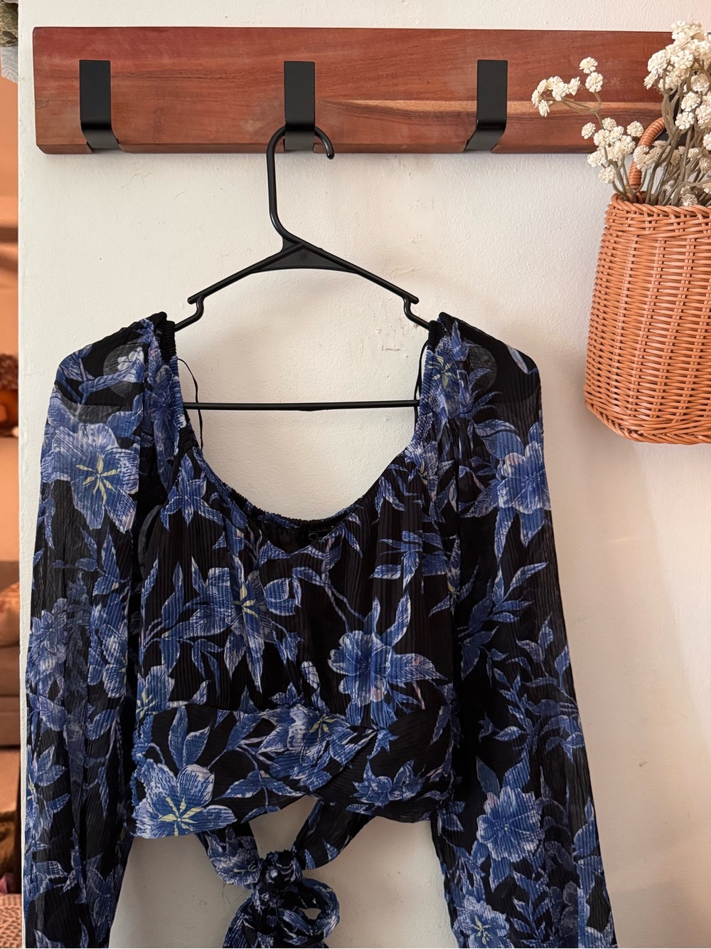 Marshalls Black and Blue Floral Tie-Front Blouse